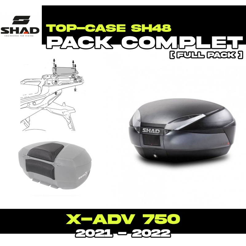 PACK-H0XV71ST-SH48 + D1B48E06 : Kit Bauletto Shad SH48 nero con portapacchi OEM Honda X-ADV 750