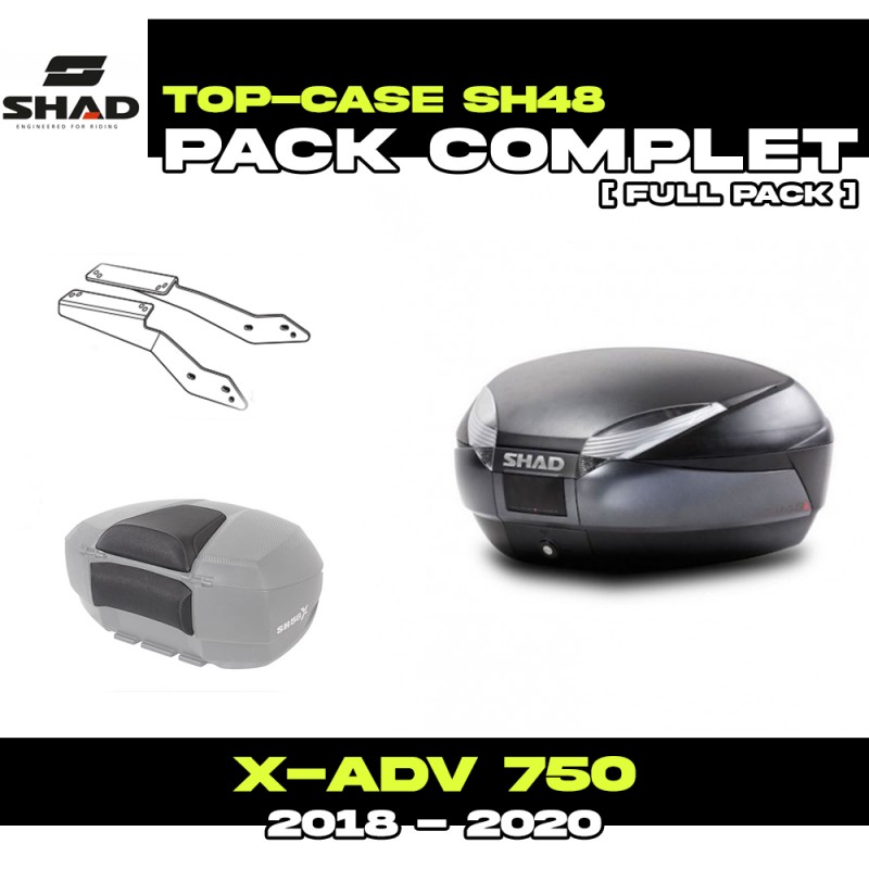 PACK-H0XD77ST-SH48 + D1B48E06 : Kit Bauletto Shad SH48 nero senza portapacchi OEM Honda X-ADV 750