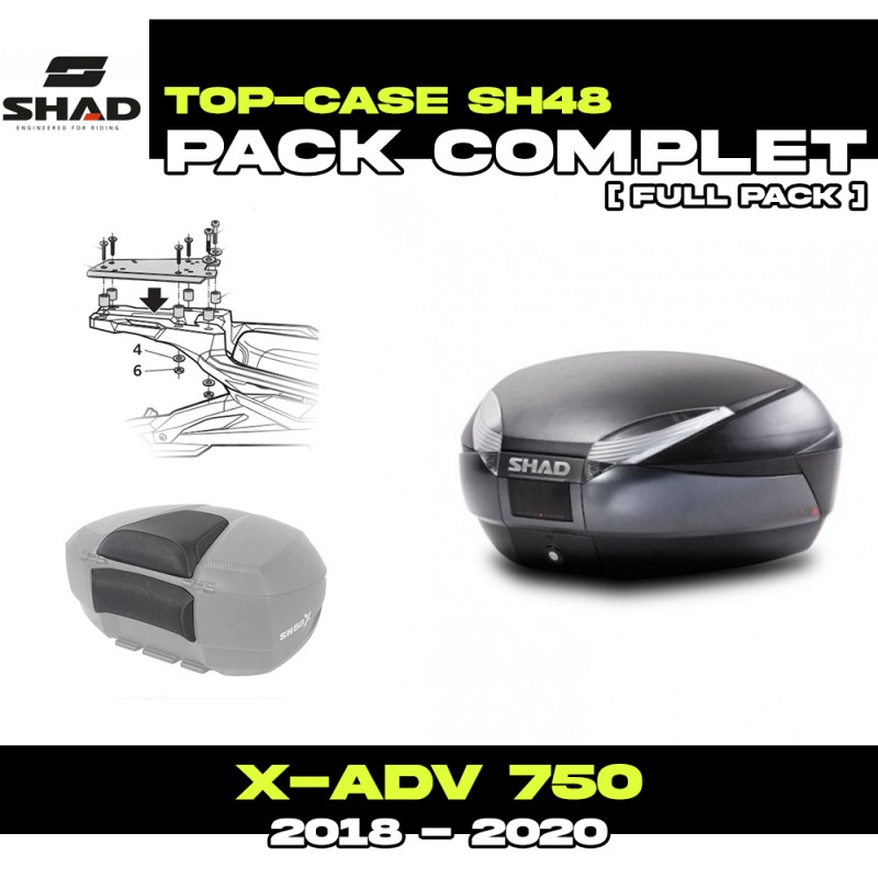 PACK-H0XV77ST-SH48 + D1B48E06 : Shad SH48 BlaTop Box Kit with OEM Rack Honda X-ADV 750