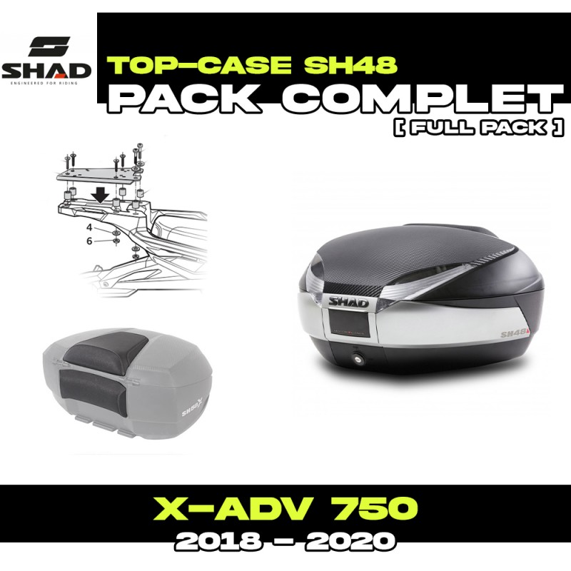 PACK-H0XV77ST-SH48T + D1B48E06 : Pack Top-Case Shad SH48 Titanium AVEC porte-paquet d'origine Honda X-ADV 750