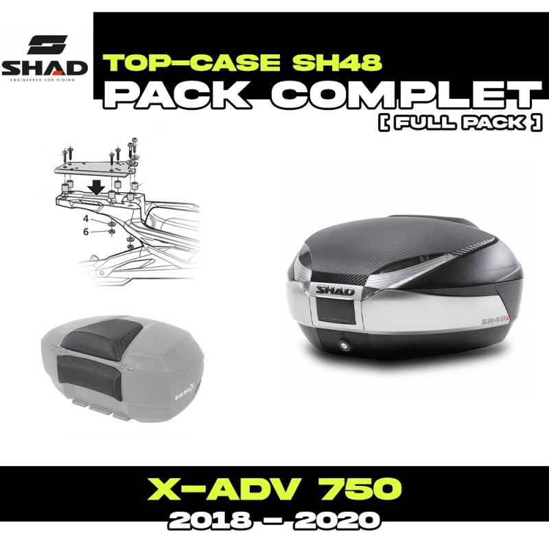 PACK-H0XV77ST-SH48T + D1B48E06 : Shad SH48 Titanium Top Box Kit with OEM Rack Honda X-ADV 750 PACK-H0XV77ST-SH48T + D1B48E06 : Shad SH48 Titanium Top Box Kit with OEM Rack Honda X-ADV 750